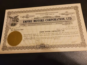 Empire Motors Corporation, LTD Unissued Stock Certificate from 1930's #27 - Picture 1 of 2