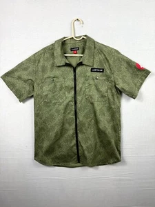 Airwalk Camp Shirt Mens Large Olive Camouflage Full Zip Short Sleeve Button Up - Picture 1 of 10