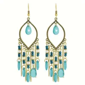 Just Dazzling Gold & Emerald Beaded Drop Earrings - Bohemian Chic ✨FREE SHIP - Picture 1 of 4