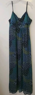 Apt 9 Y2K Babydoll Maxi Dress Peacock Feather Print Fairy Whimsy Blue Green XL - Image 1 of 4
