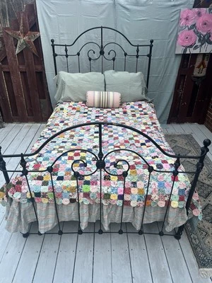 C 1880-1900 Antique Iron Bed Full Size Curved Footboard Spiral Curly Ironwork - Image 1 of 4