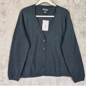 C by Bloomingdale's Strickjacke Pullover Damen Grün Kaschmir Größe L V-Ausschnitt - Bild 1 von 9