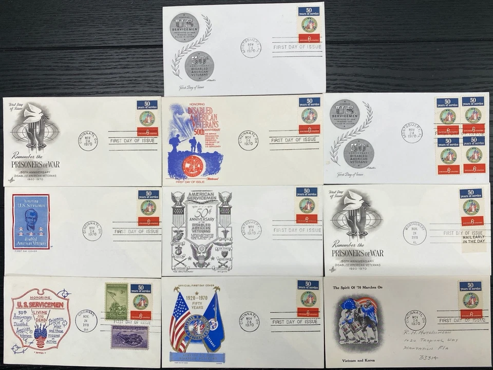#1421-22A KIA & POW & Disabled Veterans mixed cachet First Day covers lot of 50 - Image 1 of 3
