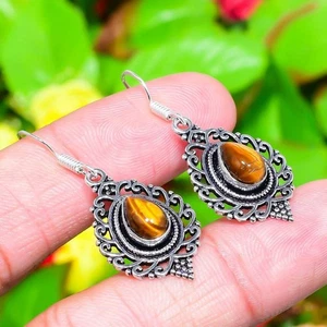 Tiger Eye Gemstone 925 Sterling Silver Gift Jewelry Earring 1.62" a830 - Picture 1 of 4