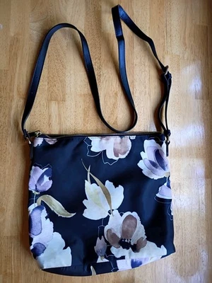 A New Day Black Floral Zip Crossbody Bag Purse Adjustable Flowers Lightweight  - Image 1 of 4