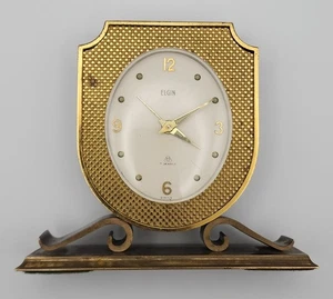 Vintage Elgin 7-Jewels Swiss Desk Clock 1966 Brass (Not Working) - Picture 1 of 5