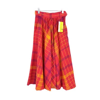 Falda vintage años 80 Liz Claiborne para mujer XXS roja rosa amarilla a cuadros línea A cremallera lateral Foto 1 de 4