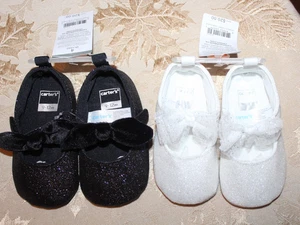 Lot of 2 pair of CARTER'S Baby Girls Fancy Sparkly Shoes 1 White & 1 Black 9-12M - Picture 1 of 5