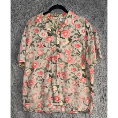 Camisa Top Vintage Bobbie Brooks Para Mujer XL 16 18 Floral Abotonada Manga Corta Foto 1 de 4