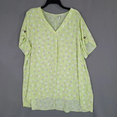 Cato Women's Lime Green Polka Dot V-Neck Blouse 18/20W Polyester - Image 1 of 4