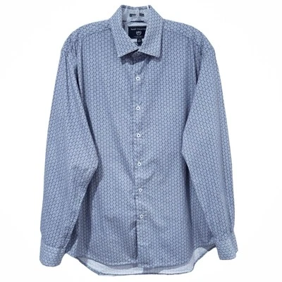 Report Collection Men’s Modern Fit Geo Print Button Front Shirt Size L - Image 1 of 4