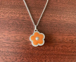 Brighton Dazzling Love Flower Necklace Orange Silver Reversible $68 MSRP - Picture 1 of 2
