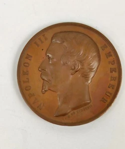 Antik Kupfer Medaille Relief Napoleon III 1859 De Longuett Hospice de Gisors - Bild 1 von 4