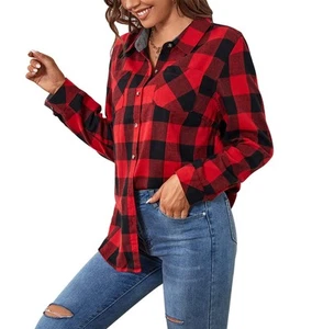 SAMERM Flannel Shirts for Women Oversized Long Sleeve Button Down Buffalo Pla... - Picture 1 of 6