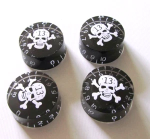 NEW 4 Boutons Skull - black - 4 knobs plastique - guitare LP & SG - Picture 1 of 2