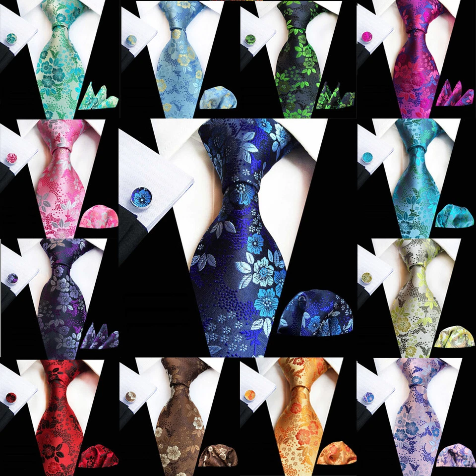 Мужской элегантный цветочный жаккардовый галстук соответствующий карман квадратные запонки комплект - Изображение 1 из 1