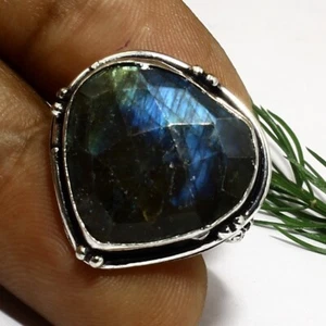 Labradorite Natural Gemstone Solid 925 Silver  Handmade Ring Jewelry - Picture 1 of 4