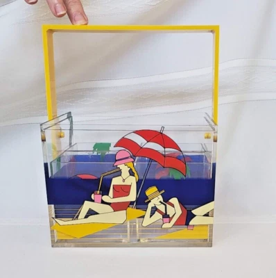 Vintage Acrylic Patio Pool Beach Umbrella Ice Bucket Bar Drink Set 5 Piece - Image 1 of 4