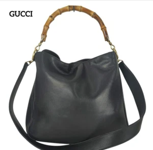 Gucci Tote Bag Bamboo Black Leather 2WAY - Picture 1 of 19