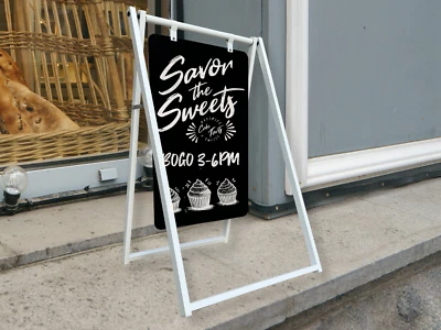 Pop-Up Metal Large A Frame Sign 24" x 38", White Frame w/Black Board - Image 1 of 4