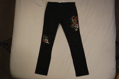 Pantalones de mezclilla Young and Reckless para hombre 30 negros Y&R desgastados rasgados bordados Foto 1 de 4
