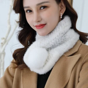 Women's Real  Mink Fur Scarf Knitted Warm Wrap Collar Neck Warmer Neckerchief - Picture 1 of 12