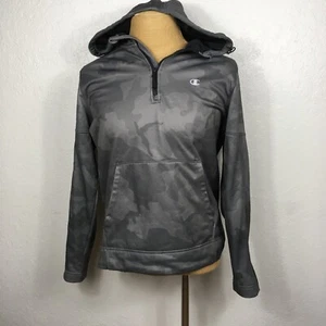 Champion Gray Camo Camouflage Hoodie Mens Large Kangaroo Front Pocket 1/4 Zip - Picture 1 of 19