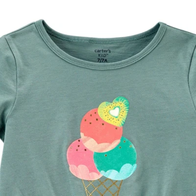 Carter's Little & Big Girls Round Neck Short Sleeve Graphic T-Shirt Green Size 4 - Image 1 of 4
