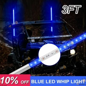 Antena de luz látigo LED de 3 pies iluminada con bandera azul poste para buggy todo terreno UTV RZR todoterreno - Imagen 1 de 8