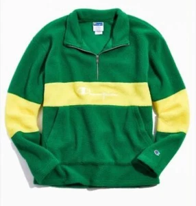 Felpa Champion verde giallo sherpa pile quarto zip media vintage - Foto 1 di 9