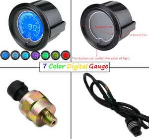 LED 2" 52mm 7 Color Digital Display 150 PSI Oil Pressure Gauge With Sensor Auto - Picture 1 of 10