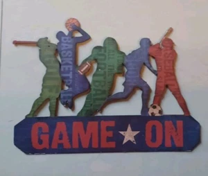 Game On Team Sports Metal Sign Wall Art Golf Basketball Football Soccer Baseball - Picture 1 of 4