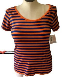 LuLaRoe Women Nwt Size XS Navy Orange Stripe Short Sleeve Soft Classic T Top - Picture 1 of 3