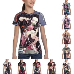 Demon Slayer Nezuko Youth Girls T-Shirt Crew Neck Short Sleeve Novelty Tops Tee - Picture 1 of 32
