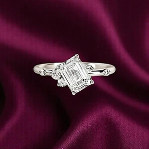 1.20 Ct Emerald Cut IGI Certified Lab Grown Diamond Wedding Ring 950 Platinum - Picture 1 of 12