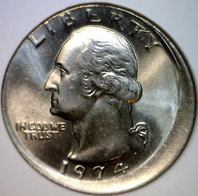 1974 ERROR OFF CENTER Washington Quarter BU + Coin NICE O/C LOT #18   NR - Image 1 of 4