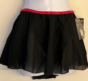 GK DANCE BALLET LADIES X-SMALL BLACK GEORGETTE FOIL WAIST FAUX WRAP SKIRT Sz XS - Picture 1 of 10