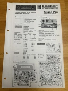 Autoradio Becker Grand Prix Información Técnica No. D006200 OEM vintage - Imagen 1 de 2