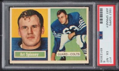 1957 Topps FB Card # 17 Art Spinney Baltimore Colts PSA 6 EXMT - Image 1 of 2