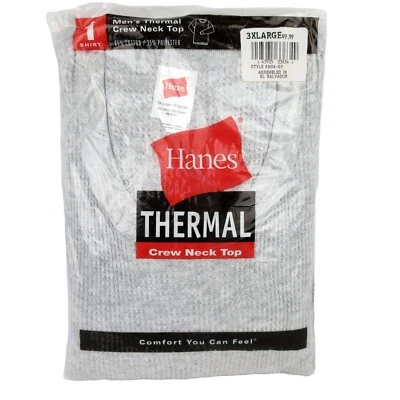 3XL Hanes Men's Gray Thermal Crew Neck Top Long Sleeve NOS Sealed Vintage 2003 - Image 1 of 4