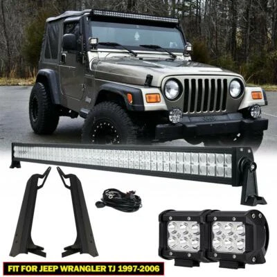 52" 700W LED Work Light Bar +2x 4" 18W Pods +Mount Brackets for Jeep Wrangler TJ - Image 1 of 4
