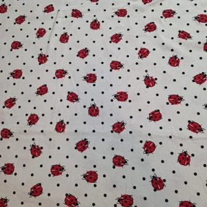 Stretch Cotton Print Fabric White with Red Ladybugs Black Dots 72"x40" - Picture 1 of 4
