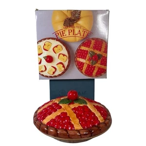 Vintage Ceramic Lattice Red Cherry Pie Plate/ Keeper with Lid ** READ**- NIB - Picture 1 of 11
