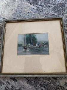 Vintage Pastel Painting-HARBOR SCENE SAILBOATS-Signed William Jacobs 1969 - Picture 1 of 6
