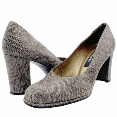 Винтажные женские туфли-лодочки Stuart Weitzman серо-коричневые дымчатая кожа с принтом игуана размер 6,5 - Изображение 1 из 4