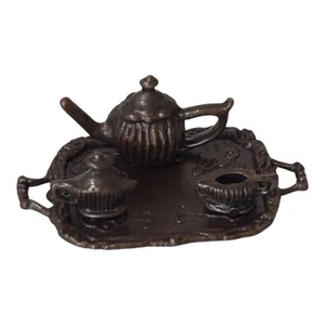 Juego de cafetera de té miniaturas para casa de muñecas plato azucarero crema marrón de colección - Imagen 1 de 7
