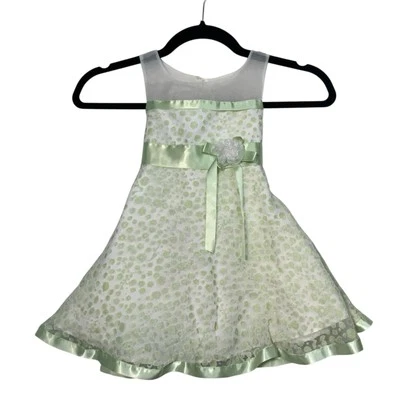 Vestido Bonnie Jean Niñas Talla 2T Sin Mangas Lazo Encaje Floral Verde Lima Foto 1 de 4