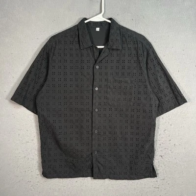 GU by Uniqlo Eyelet Button Shirt Adult Small Black Mens Short Sleeve Mens - Image 1 of 4