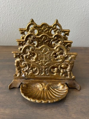 Vintage Ornate Brass Letter Holder Coin Holder Victorian Mail Organizer - Image 1 of 4