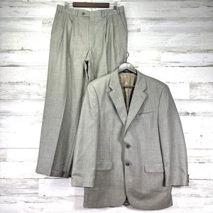 CHAPS Ralph Lauren Light Gray COOPER 2 Plaid Wool Cashmere Summer Suit 41R 33x29 - Picture 1 of 19